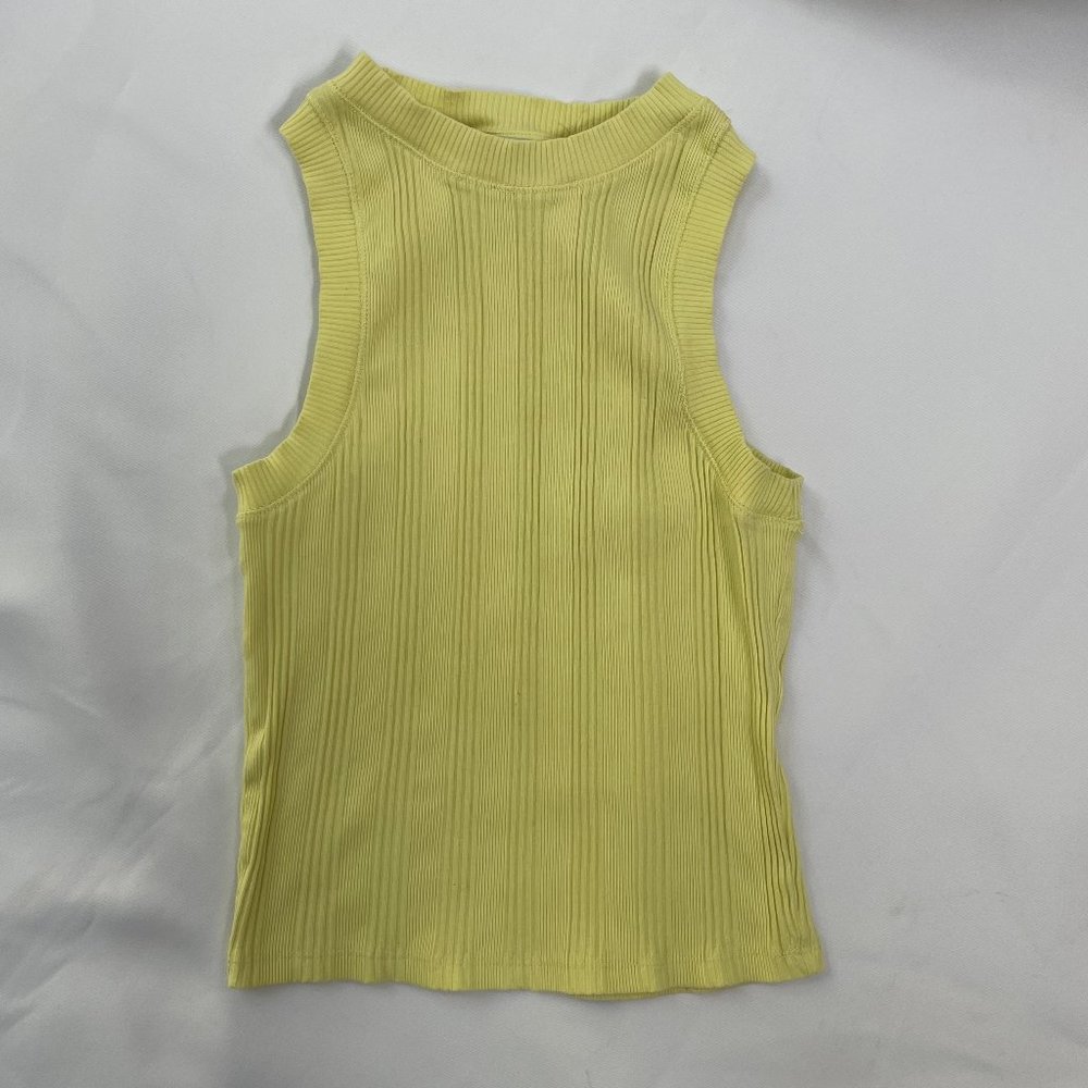 ZARA Ribbed High Neck Tank Top, Women's S, Yellow